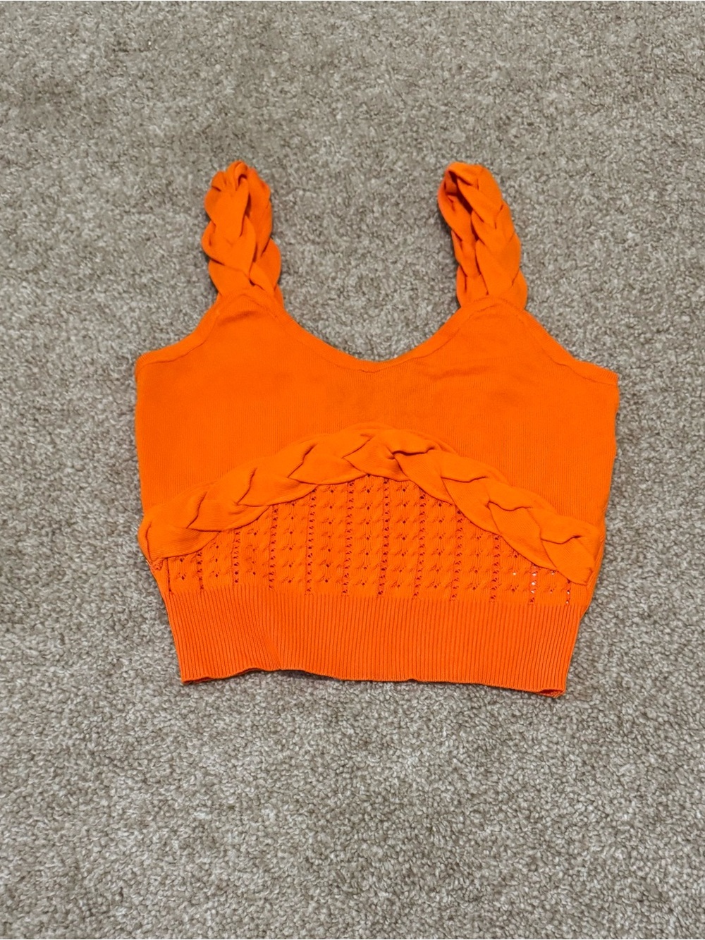 Braided Strap Orange Knit Crop Tank